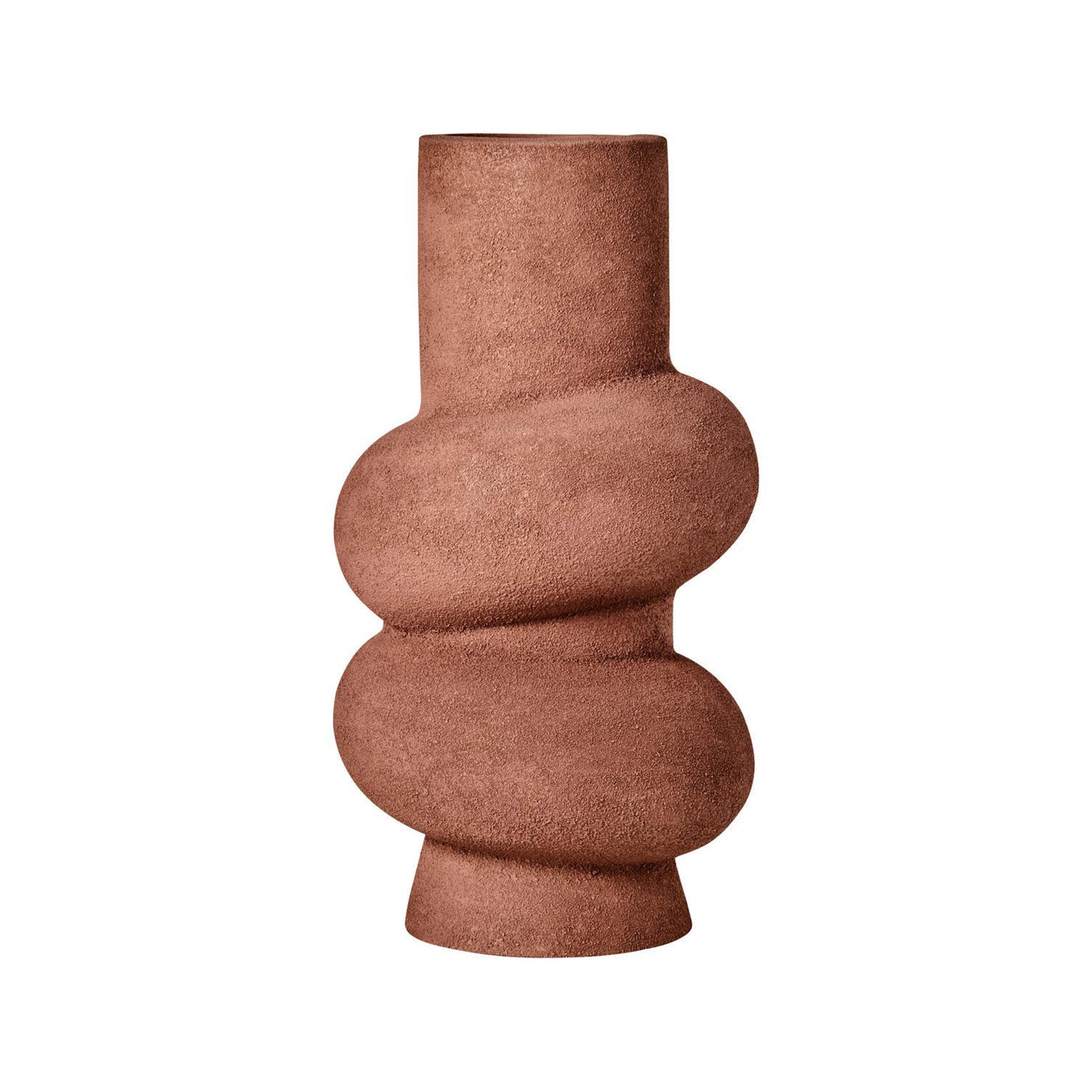 Large textured bubble shaped vase with a unique textured surface texture, in rust brown. Made from sturdy aluminium.  Dimensions: W:17 x D:17 x H:33  Delivery: 7-10 Days                                                               