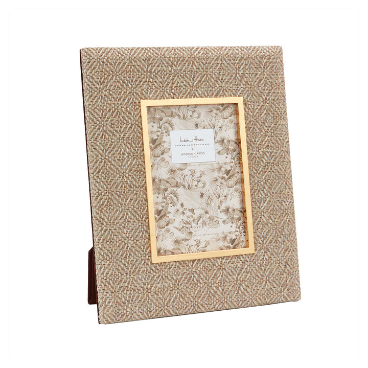 India Hicks Brown Geometric Fabric Photo Frame