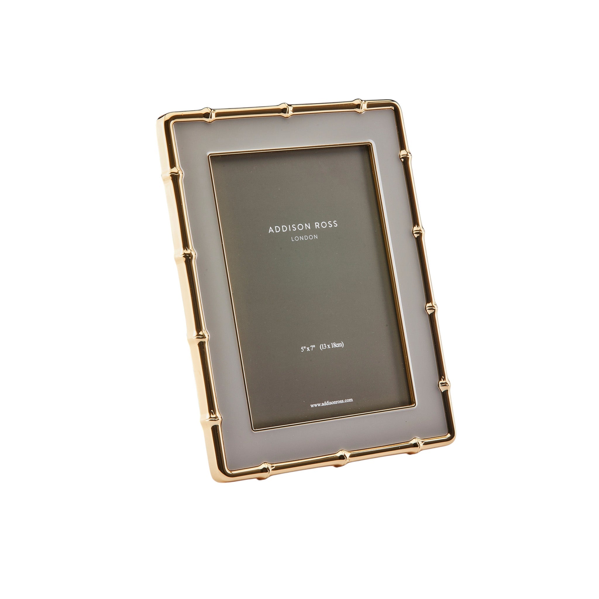 Enamel light grey photo frame with a gold bamboo design edge.  Dimensions: Photo Size: 5x7 Inches    Delivery: 7-10 days