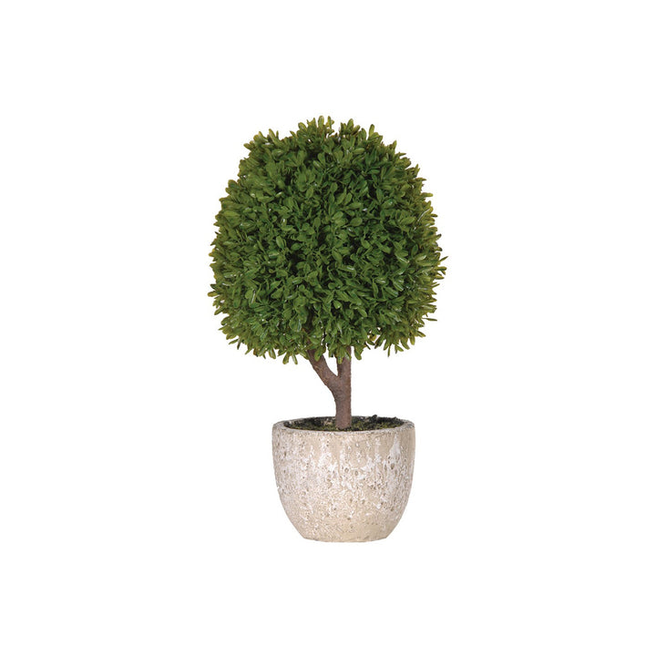 Faux topiary bush plant in a stone effect pot.  Dimensions: H:380 Dia:220 mm  Pot dimensions - H:100 Dia:130mm   Delivery: 7-10 days