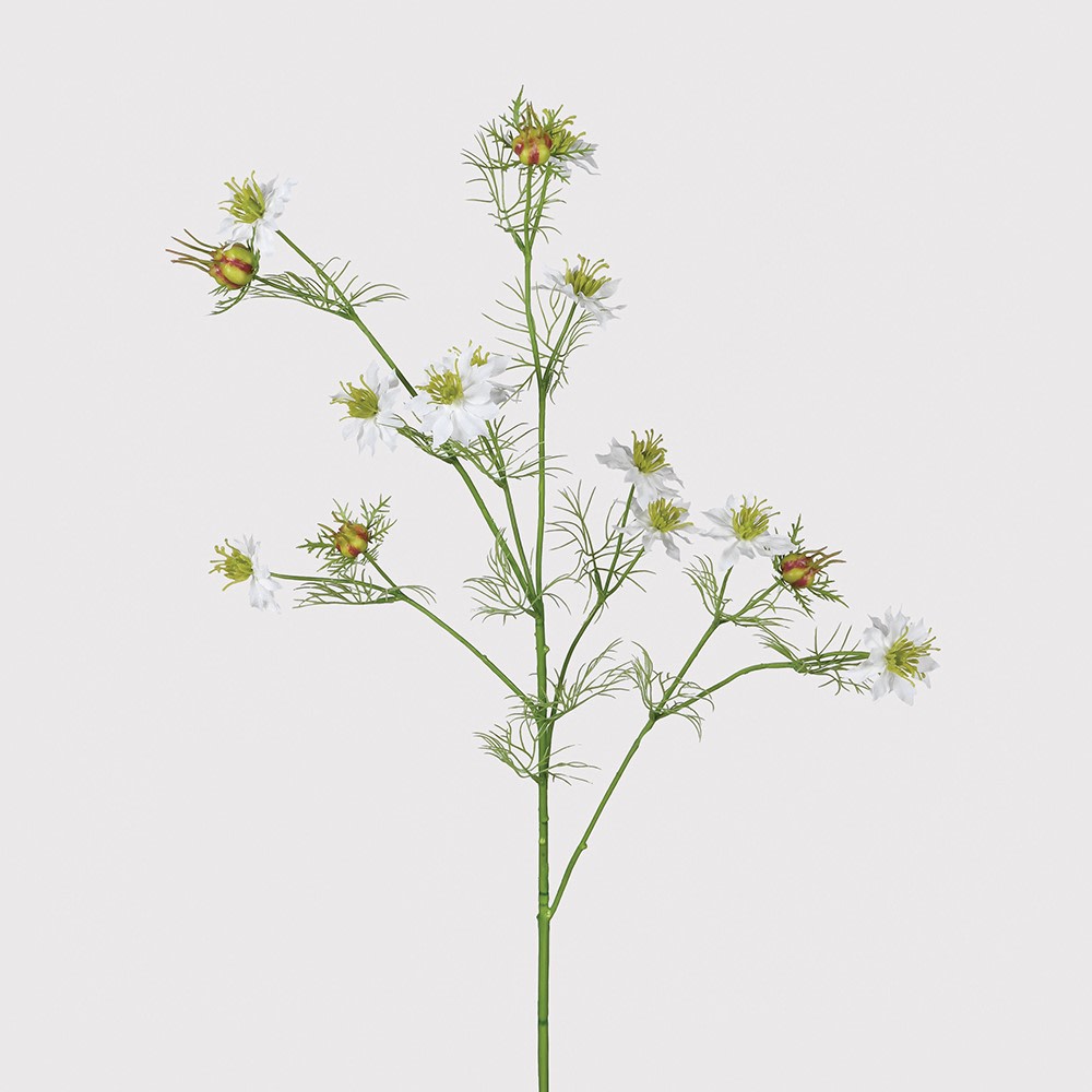 Realistic Nigella Love in a Mist stem, green stems with white flowers and a touch of yellow in the centre.  Dimensions: H:800 mm  Delivery: 7-10 working days
