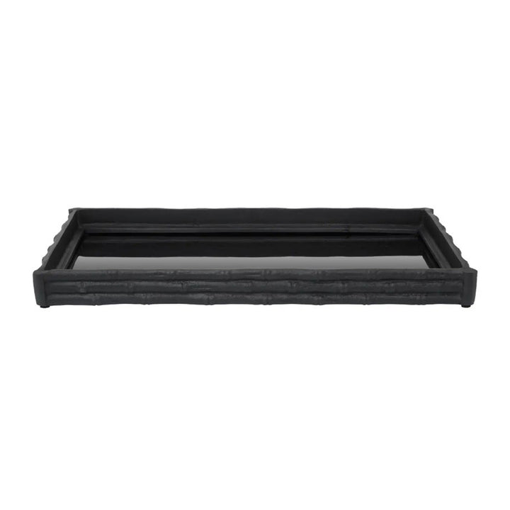 Black Bamboo Effect Tray with Mirror Base